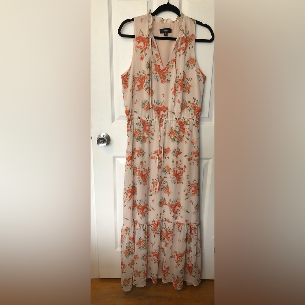 L Mossimo Floral Peach Chiffon Dress
